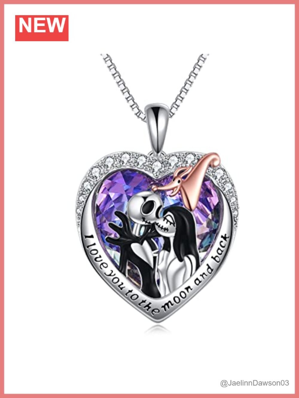 Sterling Silver Jack and Sally Necklace with Crystal Pendant